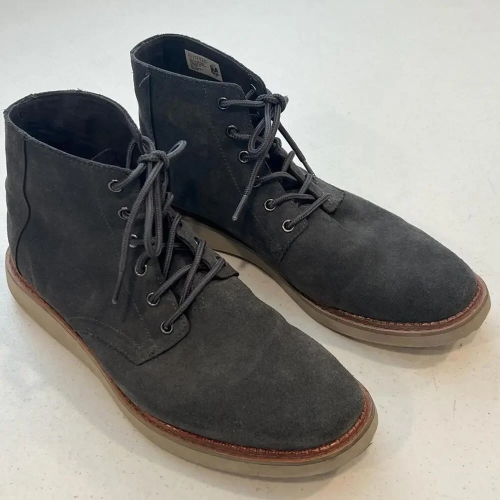TOMS Mens Boot Porter Charcoal Gray Suede Boots Suede Boots Lace Up Mens sz 12 - Picture 2 of 9